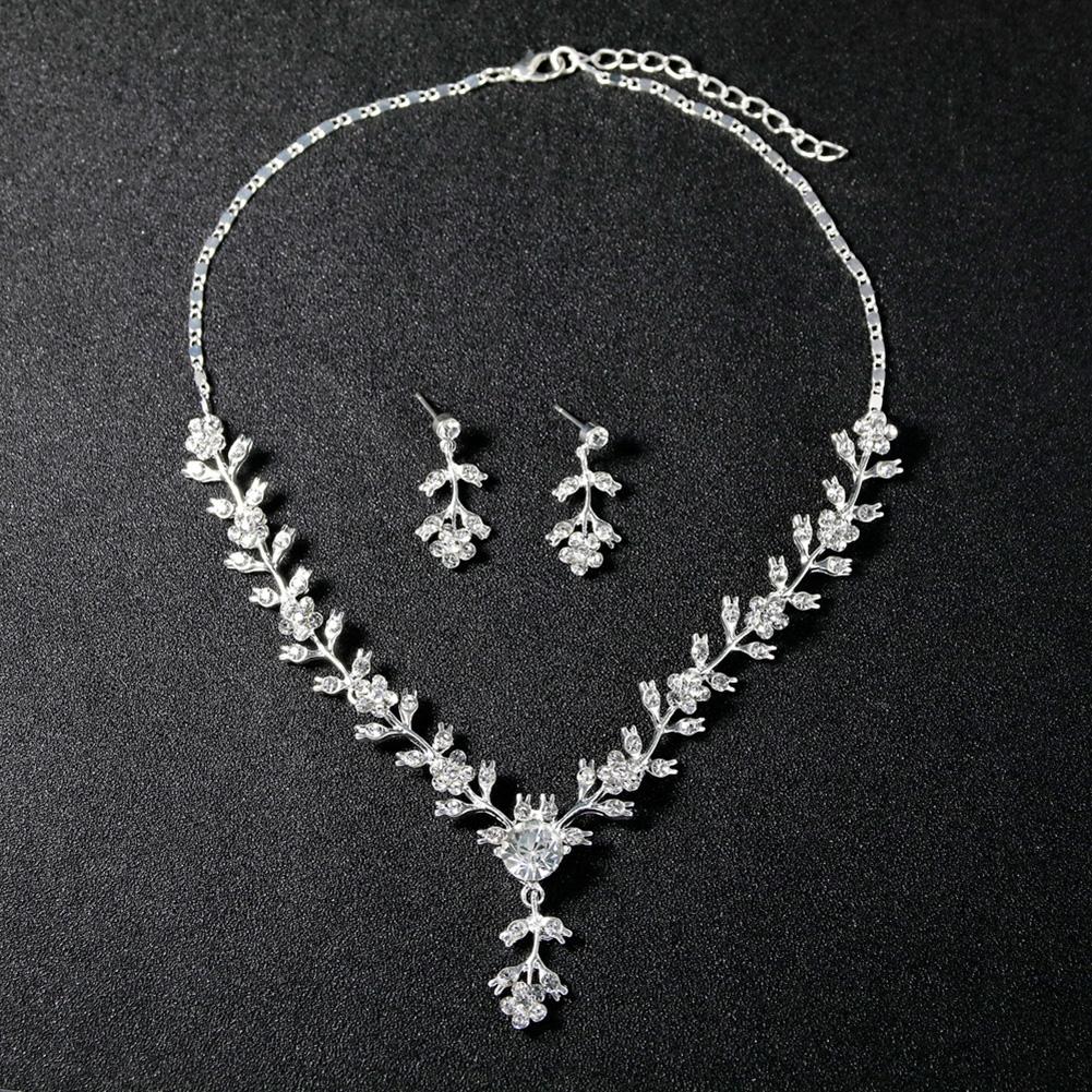 Women Bridal Unique Jewelry Set Elegant Fashionable Diamond Alloy Necklace + Earring Set