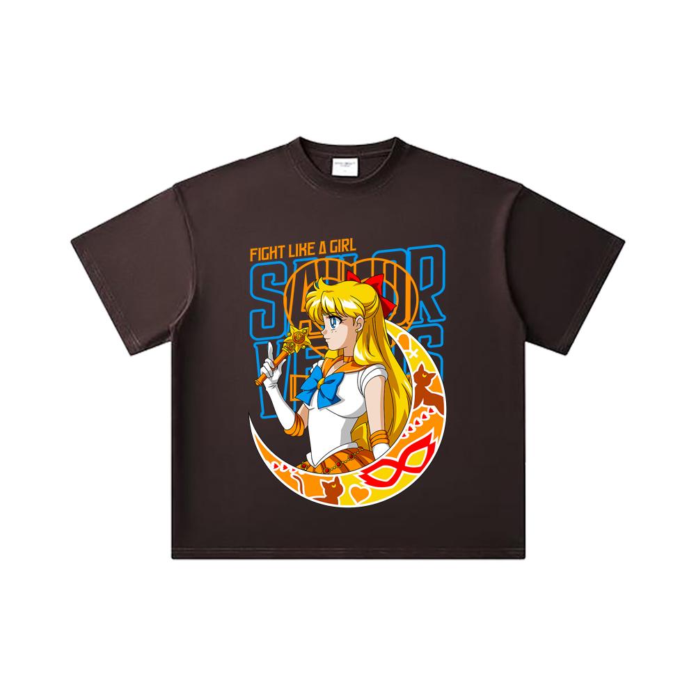 260 GSM Double Yarn 32 Count 100% Cotton Sailor Moon V5 Venus Print Unisex Heavy Cotton T Shirt
