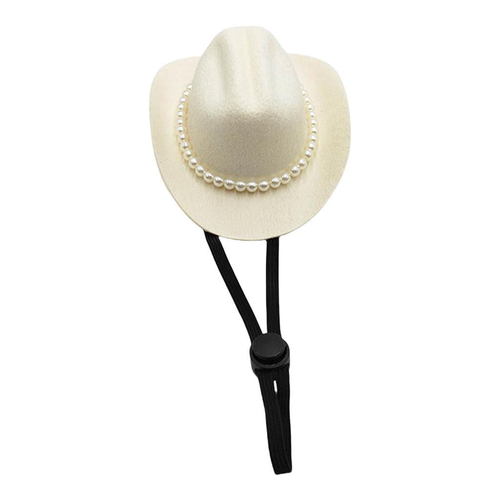 Halloween Pet Costume Hat for Dog Cats Elegant Cowboy Hat Headwear Pet Birthday Supply Dog Hat with Pearls Chain