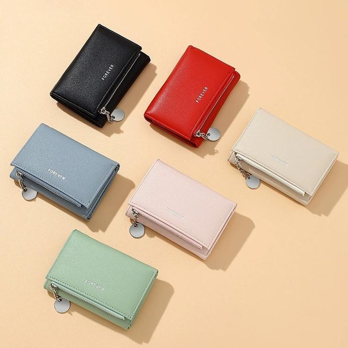 Chain Women Wallet 3 Folding Purse Leather Women Wallets Clutch Cards Holders Zipper Small Coin Pocket