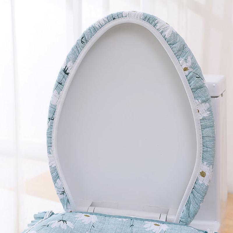 2 Teile/satz Four Seasons Universal-Toilettensitzkissen Stoffgewebe Toilettenmatte mit Reißverschluss Haushaltsweicher waschbarer Toilettenringbezug