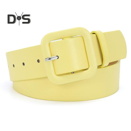 Women Belt Multi Holes Adjustable Length Square Buckle Faux Leather Waistband Jeans Dress Coats Candy Color Belt