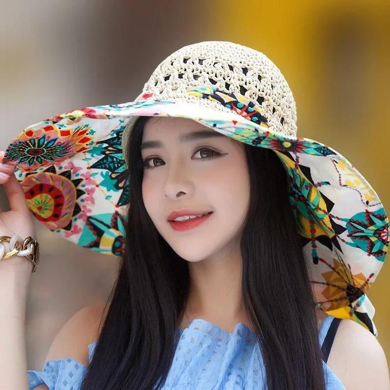 Summer New Large Eave Dome Women's Beach UV Protection Large Beach Sun Hat Sunshade Sun Protection Straw Hat Outing Accessories