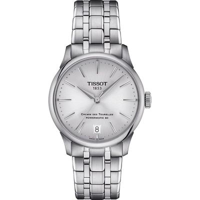 Relógio TISSOT Chemin des Tourelles Powermatic 80, 34mm, com Bracelete e Mostrador Prateado [Importação Oficial] T1392071103100
