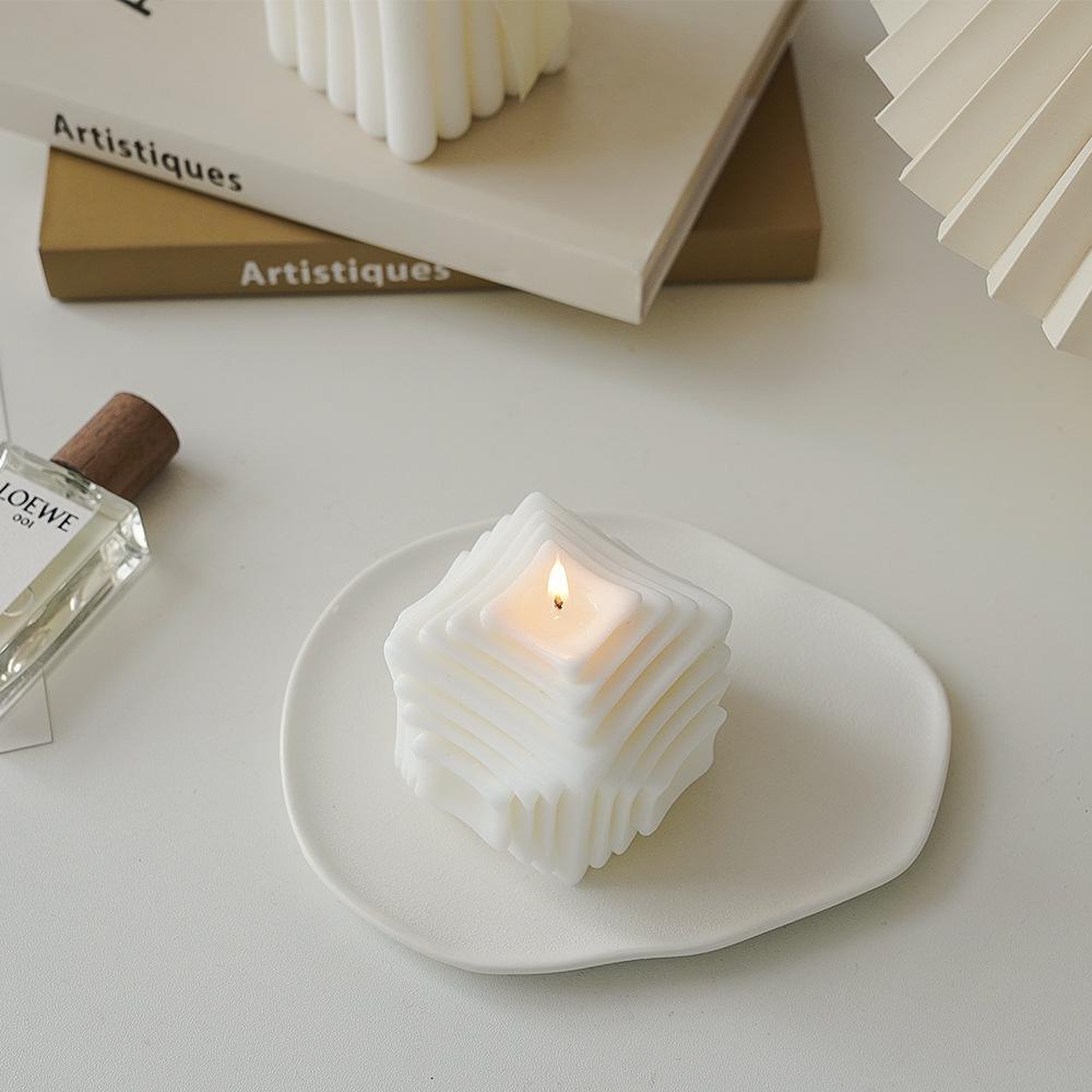 White Geometric Rubik's Cube Scented Candle: Creative Home Aroma Gift & Handmade Ornament