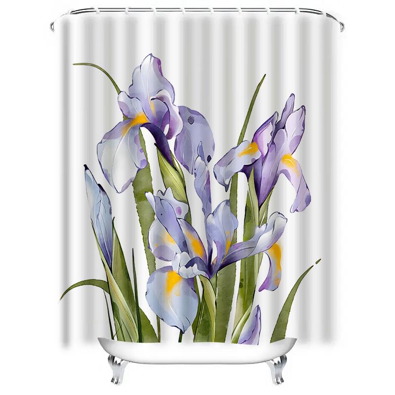 Elegant Iris Shower Curtain Decorative Bathroom Set With Vibrant Floral Design Waterproof Durable Easy To Install And Maintain