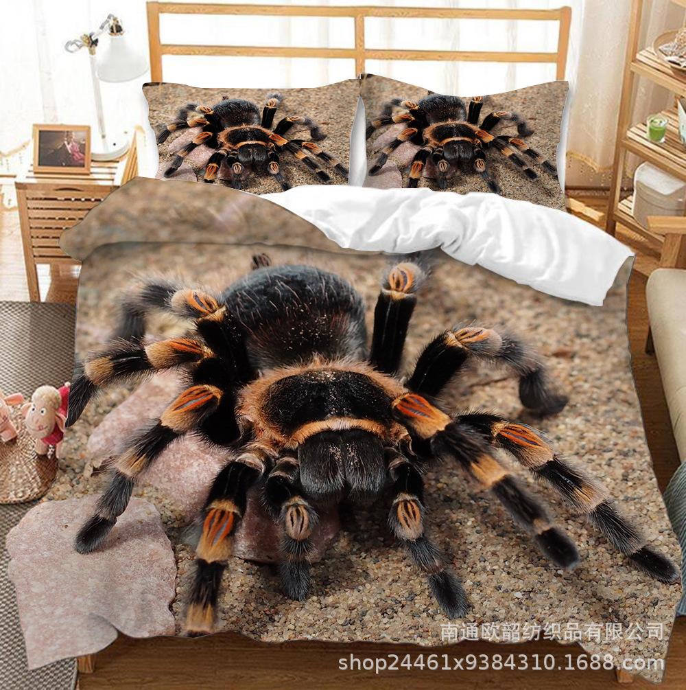Spider Quilt Set Three-Piece Polyester 90G Abraded 3D Digital Four-Piece Bedding Set