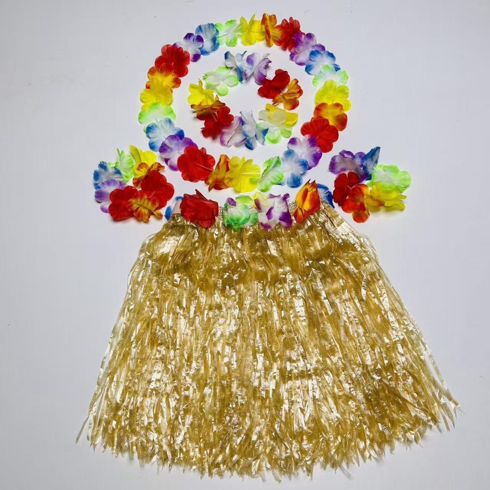 Carnival Ball Dance Performance Grass Skirt Set, Flower Garland, Head Flower, Hand Flower, Children s Grass Skirt One Size золотой