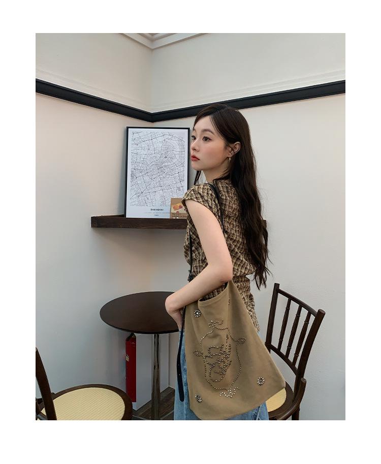 2025 Summer French Design Plaid Off-Shoulder Slim Fit Top for Women