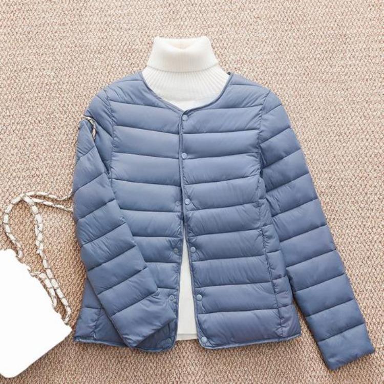 Warm Long Sleeves Round Neck Thickened Padded Windproof Cold Weather Daily Outwear with Pockets Cotton Jacket Winter Down Coat Button