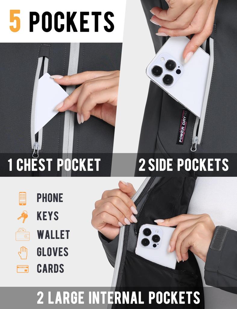 Little Donkey Andy Softshell Jacket with Detachable Fleece Size S Women's Ski/Snowboard Hood, Lining, Water-Repellent, Gray,