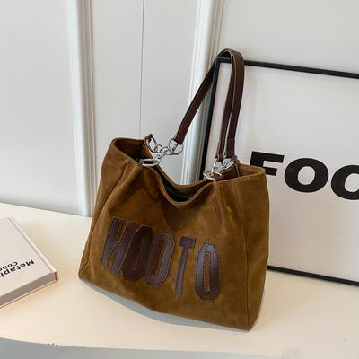 Vintage Fashion Frosted Tote Bag Women Autumn Winter Large Capacity Commuting Handbags Creative Letter Soft Shoulder Bags