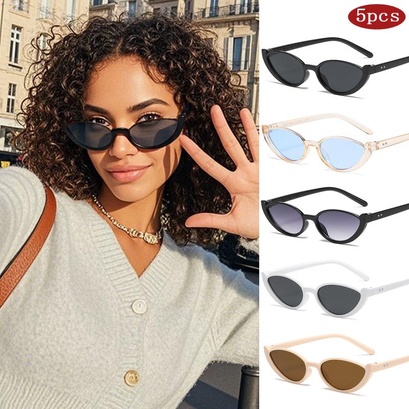 1/5pcs Fashion Cat Eye Sunglasses Women Small Oval Half Frame Design Sun Glasses Outdoor Sports Brand UV400 Lady Shades Eyewear