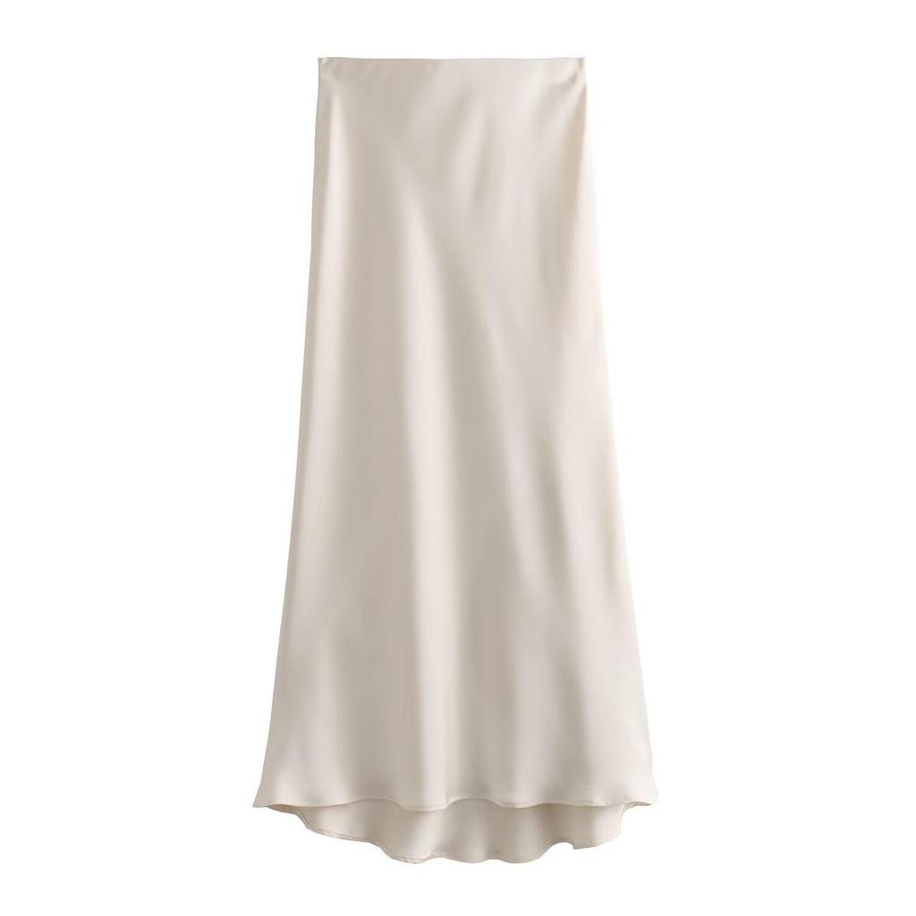 New European & American Style Satin Midi Skirt 8632845