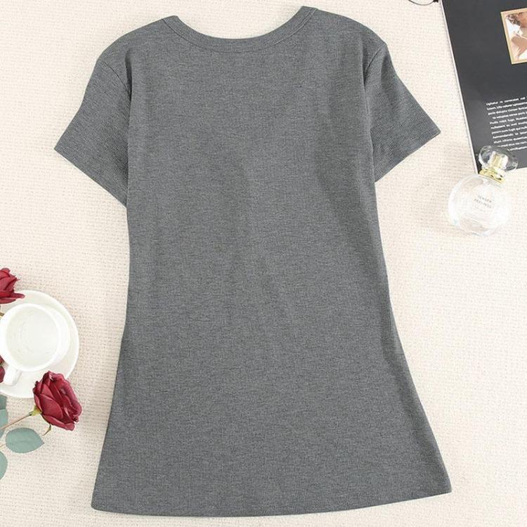 T-shirt Sexy da Donna con Scollo a V Primavera Estate Manica Corta Top