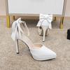 FHC 2024 Nouvelles Escarpins Plateforme Femme, Talons Hauts Automne avec Nœud Papillon Arrière, Bout Pointu, Bride Cheville à Boucle, Blanc, Abricot, Dropship