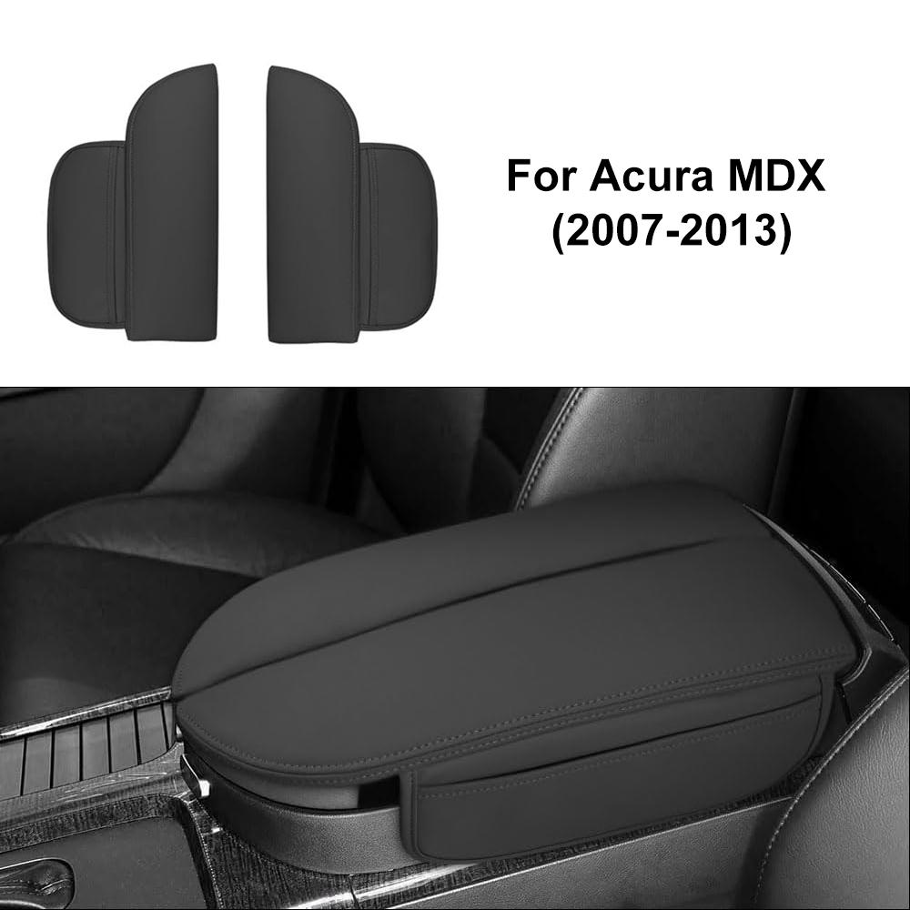 Black Leather Center Console Armrest Cover with Side Pocket for Acura MDX 2007-2013 Waterproof Anti-Scratch Interior Organizer One Size