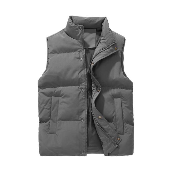 Men Windproof Vest Stand Collar Sleeveless Button Zipper Closure Waistcoat with Pockets Solid