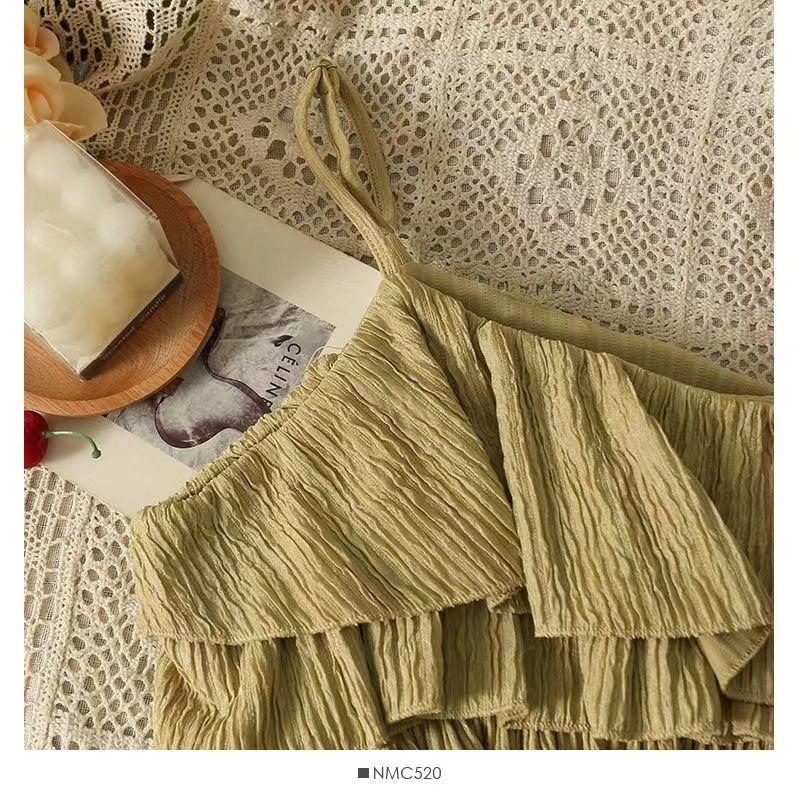 Casual Summer Solid Two Piece New Sets Women Sexy Flounce Tops + Loose High Waist Pants Female Chic Elegant Patchwork Party Beach Suits