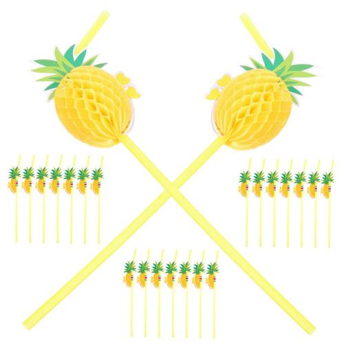 Lurrose 150 Pineapple Straws, Fruit Party Straws, Tropical Paper Straws, Flamingo Straws, Luau Party Straws, Hawaiian Straws, Wine Ties