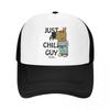 Cool Black Just A Chill Guy Text Custom Mesh Baseball Caps For Unisexs Camping Unisex Beach Coquette Hat Hip Hop Trucker Cap
