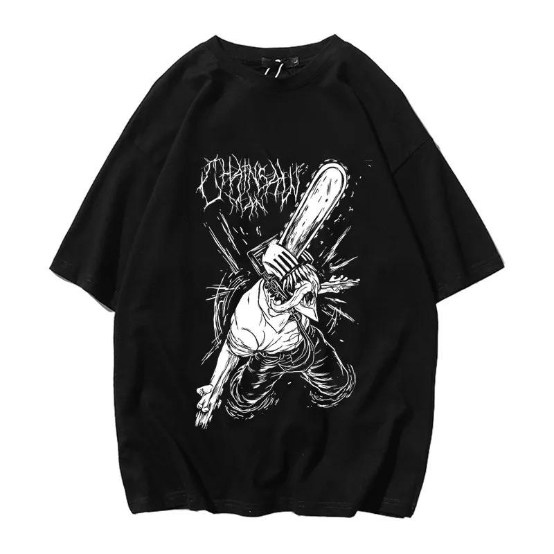 

White Oversized Chainsaw Man T-Shirt with Denji in Death Metal Black-and-White Print XXXL