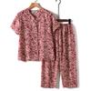 Middle-aged and Elderly Women's Clothing, Grandma's Summer Shirt and Pants, Ice Silk Pajamas for the Elderly, Mom's Short-sleeve Set