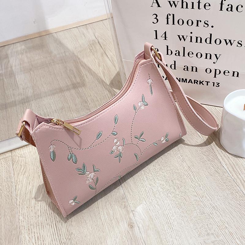 

Elegant Embroidered Underarm Bag 2022 Women s Shoulder Bag With Soft Pu Material And Single Shoulder Strap рожевий