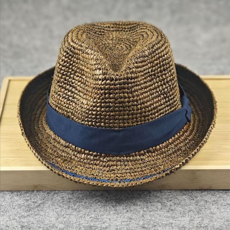 Foldable raffia top hat fashionable outdoor leisure summer straw weaving small fresh women's men's hat big head circumference