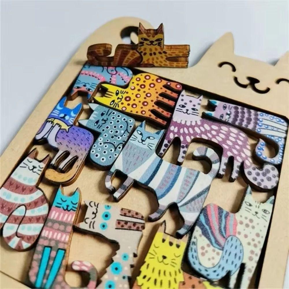 Wooden Cat Shaped Puzzle Early Education Animal Puzzle Kids Student Cat Puzzle Game  Children's Toy