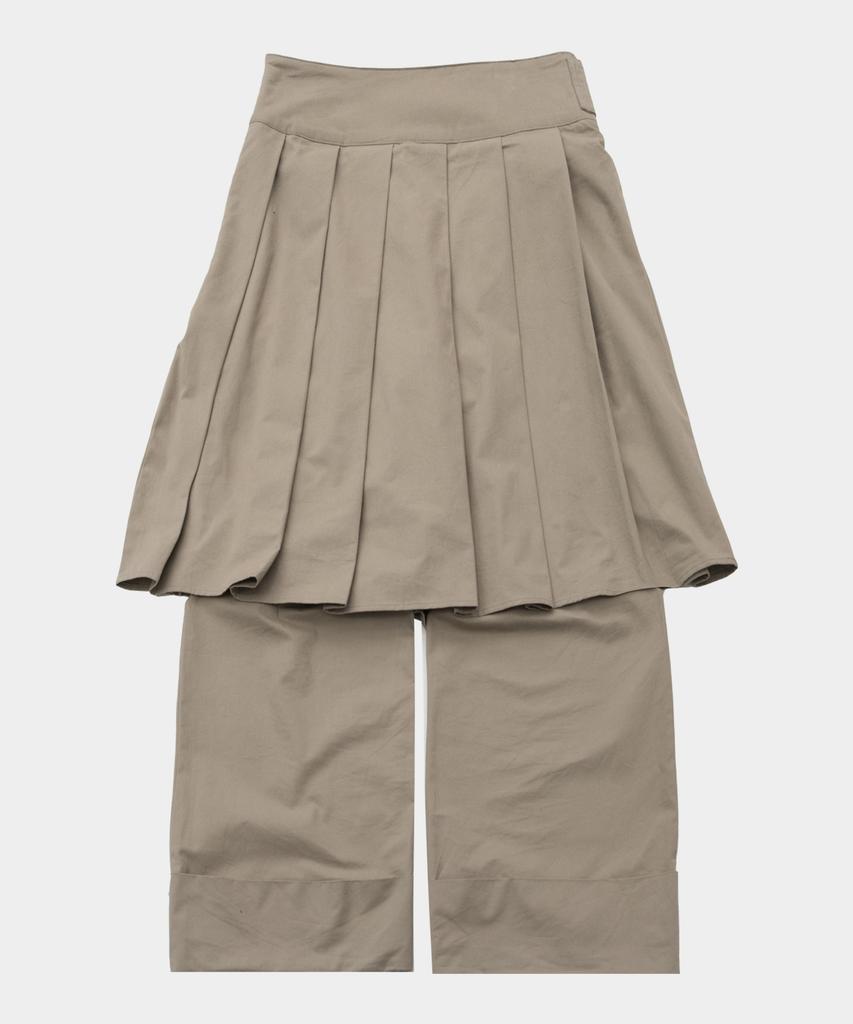 SOME PLACE 888 Pleated Midi Skirt Layered Snap Roll-Up Wide Two-Piece Set [Beige]