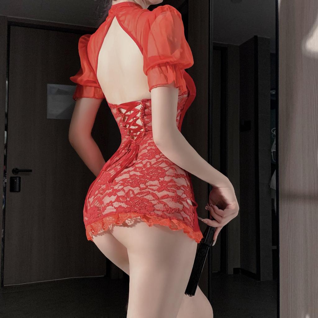 Sex Underwear Velvet and Lace Charming Cheongsam Sex Underwear Sexy Dew Ditch Perspective Suit Women