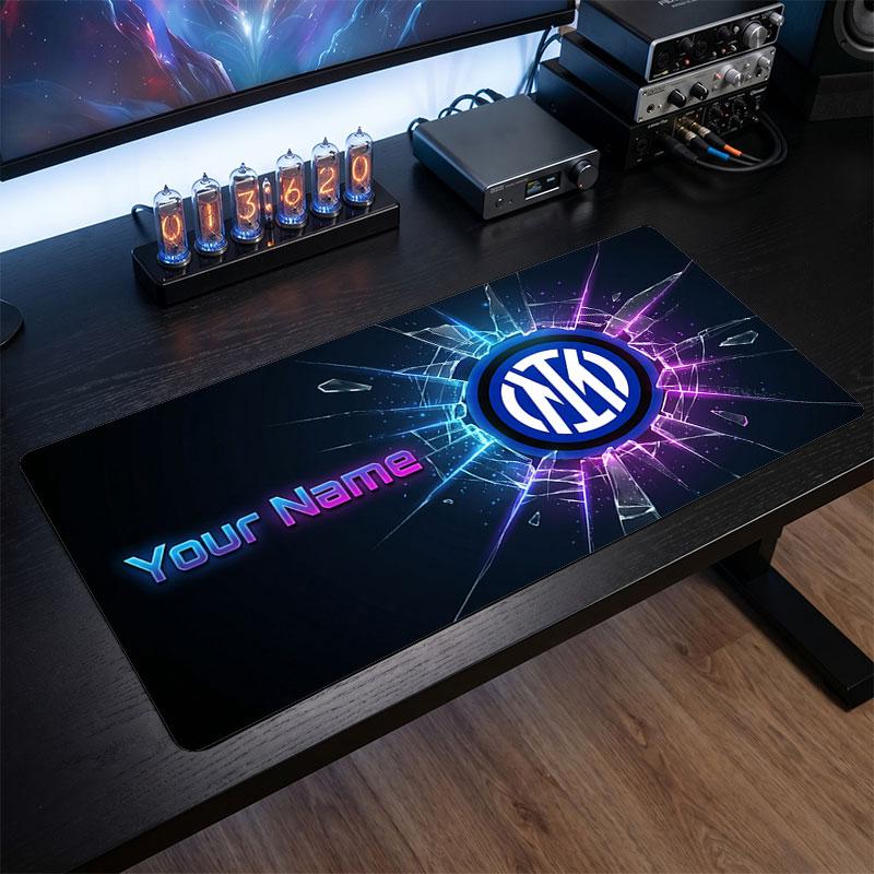 Inter Mailand Benutzerdefinierte Große Mauspads, Personalisierter Name Textdruck, Fußball Logo Rutschfeste Schreibtischmatte Gaming-Geschenk