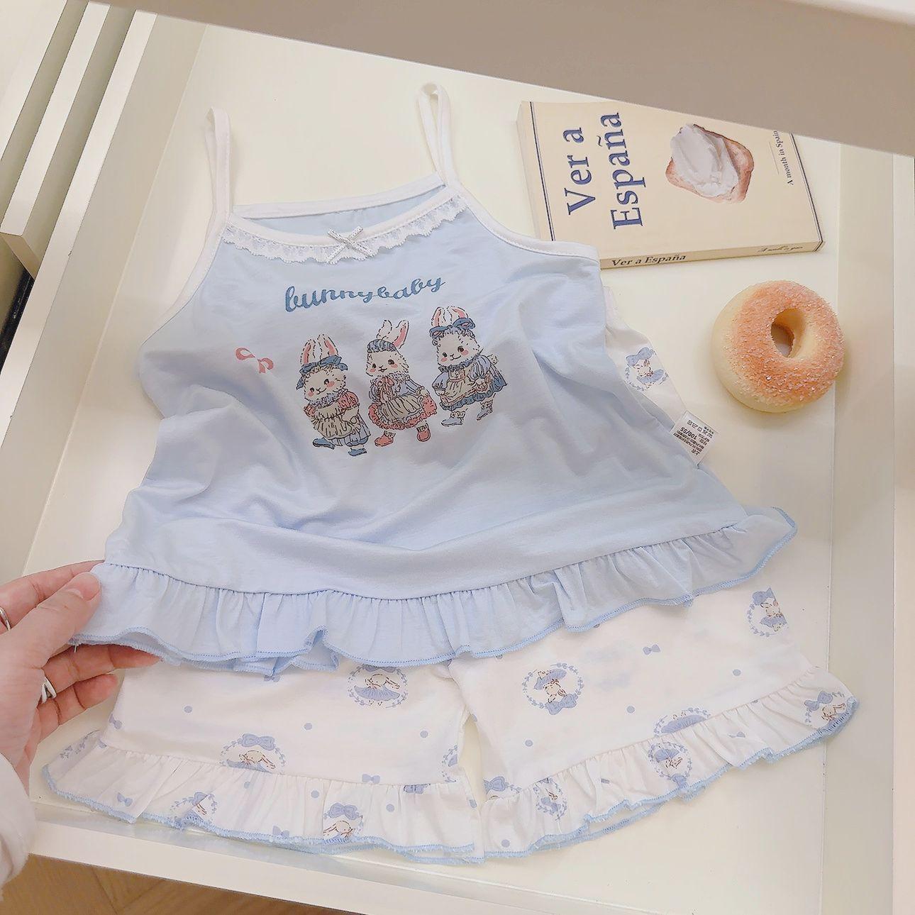 Summer Girls Cartoon Lace Camisole And Shorts 2 Piece Set Baby Home Clothes 90cm