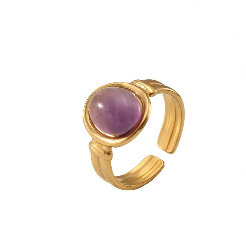 Stainless Steel Golden Plated Metal Bohemia Green Stone Ring for Women Fashion Adjustable Open Rings Jewelry Birthday Gifts