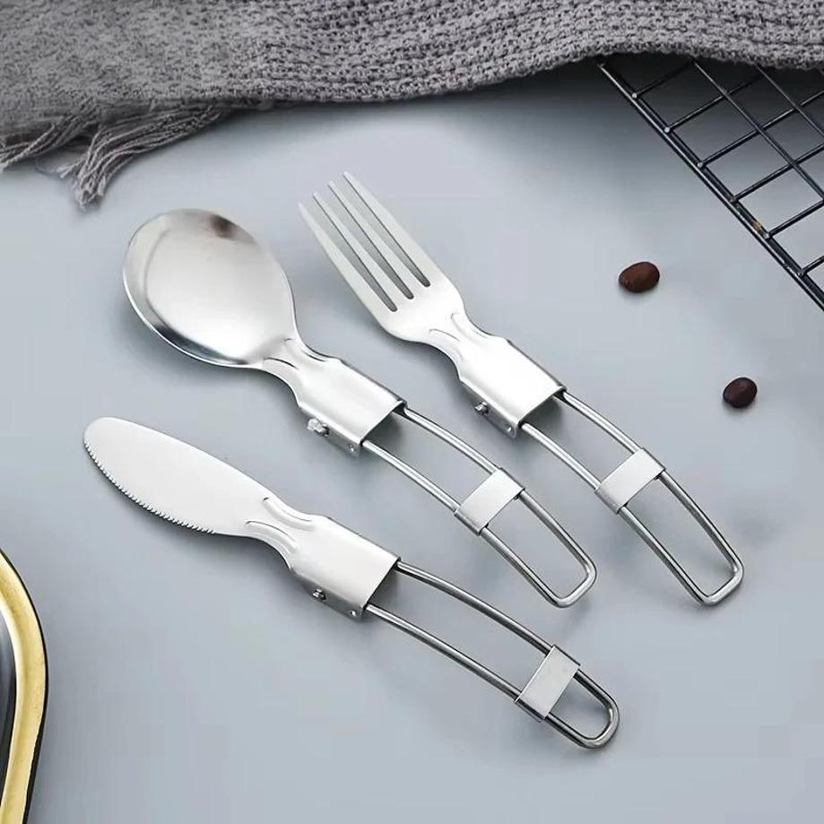 Creative Stainless Steel Folding Salad Spoon Fork Chopsticks Set Portable Outdoor Picnic Kitchen Tableware Household Supplies