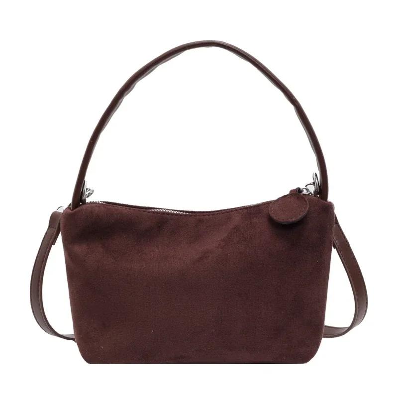 

Однотонная шерстяная сумка через плечо на молнии, модная сумка через плечо, универсальная сумка через плечо, высококачественный косметический продукт, осенняя мода