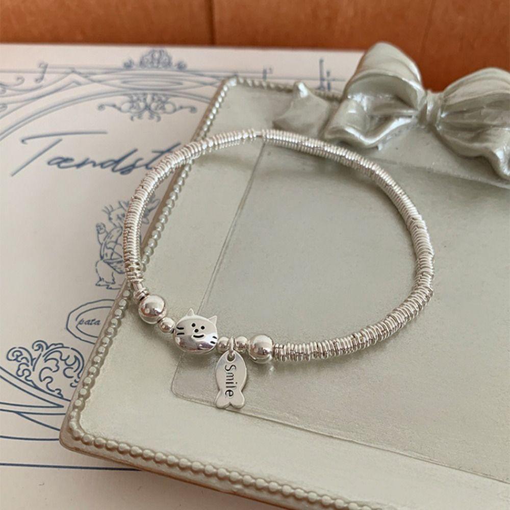 2PCS Light Luxury Cute Dog Bracelets Lovers Friends Metal Beaded Bracelet  Friendship