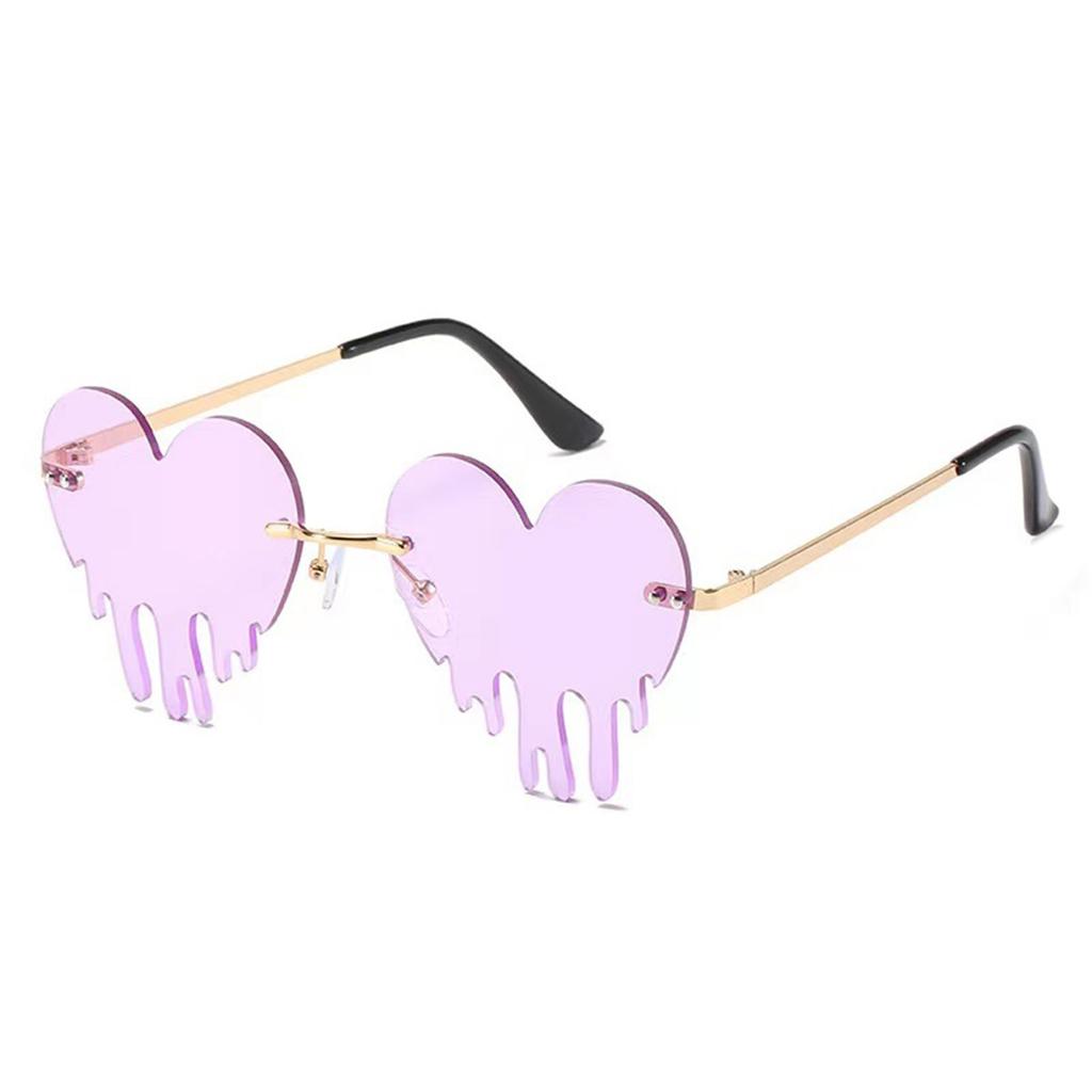 Tropfende Sonnenbrille in Herzform für Damen und Teenager, modische randlose Partybrille für Musikfestival und Nachtveranstaltung