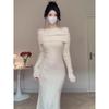 2024 French Off-Shoulder Fishtail Knitted Bodycon Dress - Autumn/Winter Women's Fashion