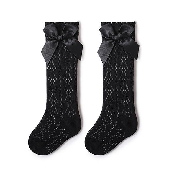 Cute Girls Knee High Socks Bows Cotton Breathable Soft Children Socks Hollow Out Non-slip Newborn Infant Long Mesh Socks 0-3Yrs