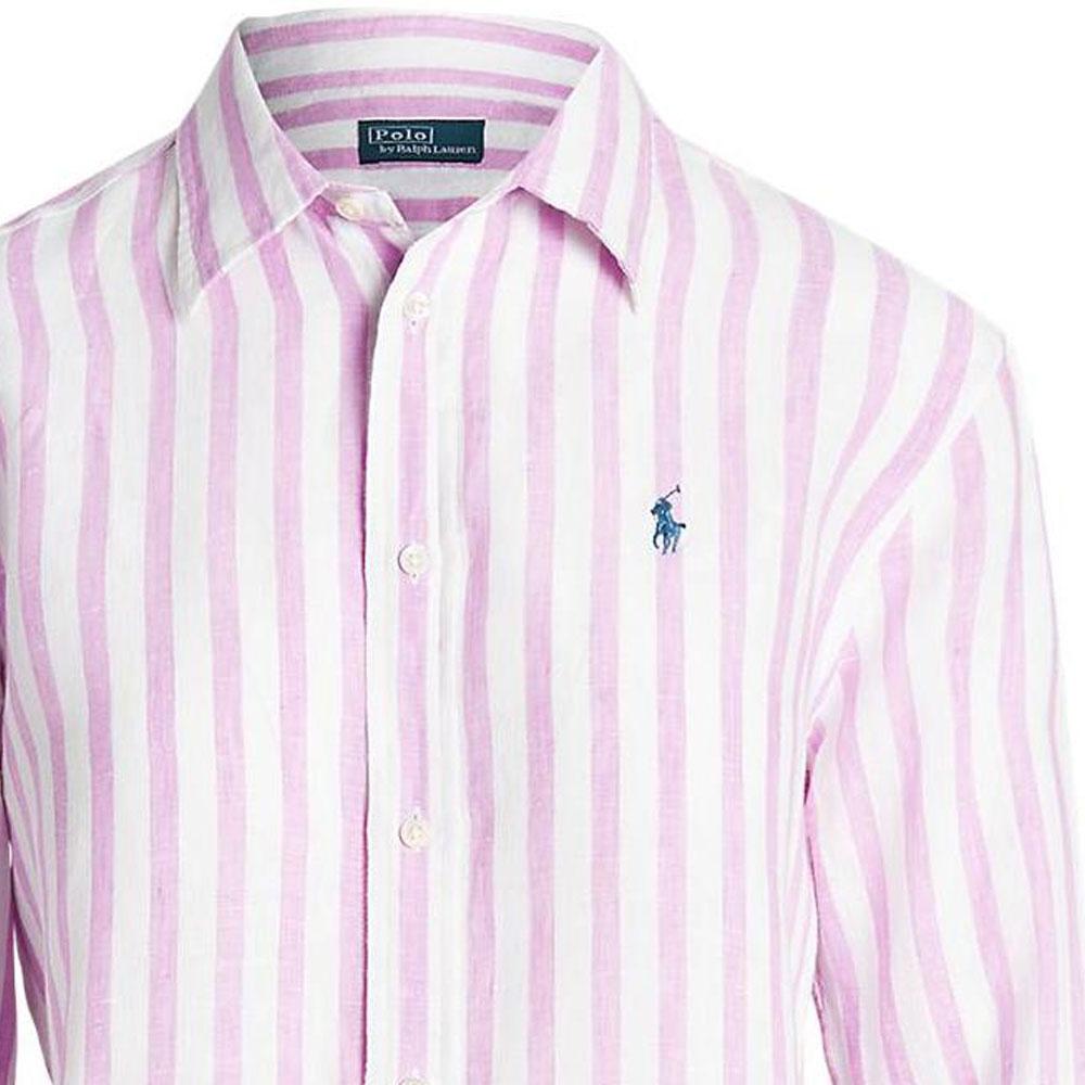 Polo Ralph Lauren SS23 Striped Badge Embroidered Single-Breasted Long Sleeve Shirt Women Shirts Light-Pink WMPOSHTNDO20394-999