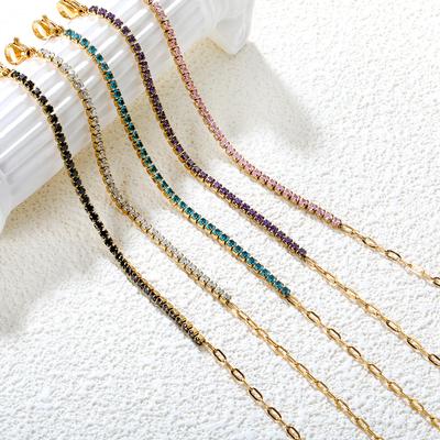 Colorful Zirconia Chain Link Bracelet Simple Luxury Design Women's Fashion Versatile Jewelry