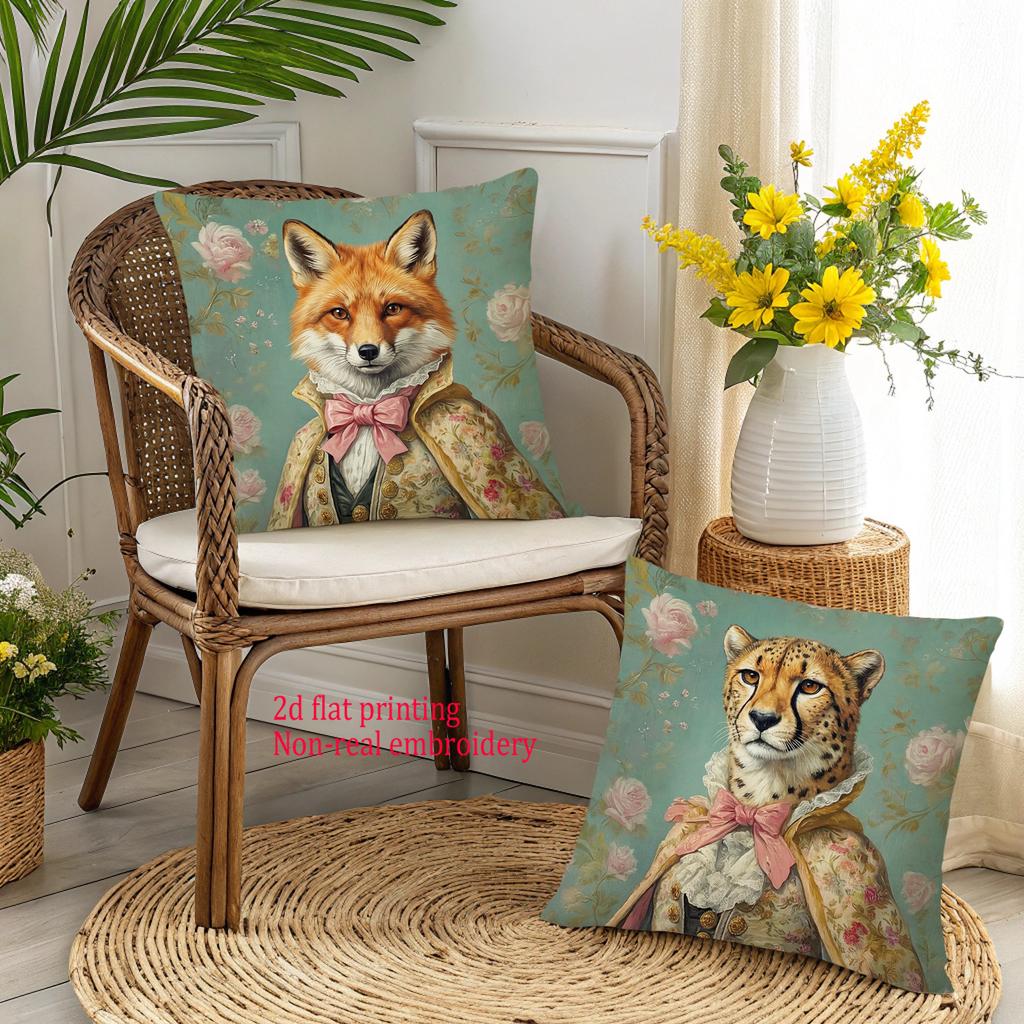 1/4pcs Vintage Royal Animal Portrait Throw Pillow Covers Floral Farmhouse Decorative Cushion Cases Cushion Cover