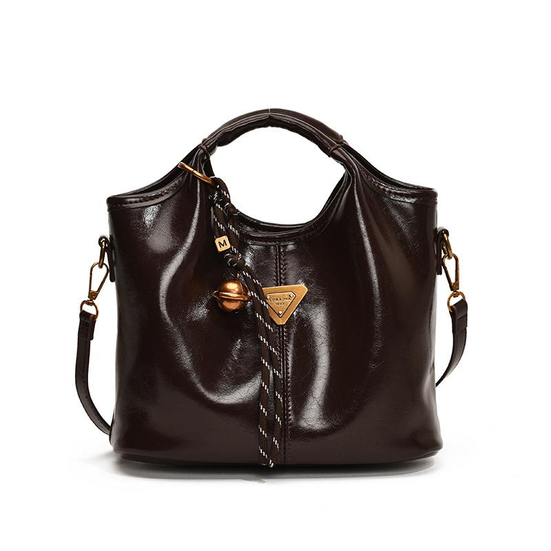 High value retro business style Maillard portable bucket bag commuter versatile messenger mother bag women