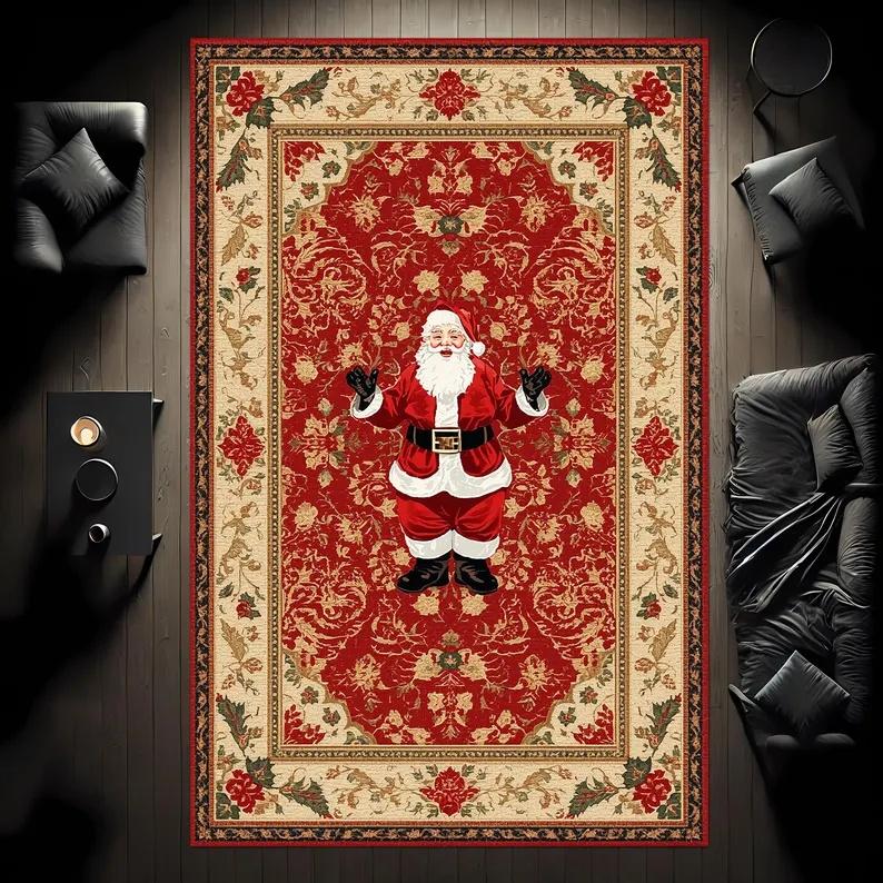 

Christmas Rug with Golden Snowflake and Gifts Carpet Festive Holiday Red Area Carpet, Seasonal Winter Decorative Floor Mat 40X60cm