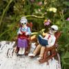 2 Piece Gothic Skeleton Couple Sitting In Rocking Chair With Book Figurine Sculpture Horror Home Decors Resins Ornaments