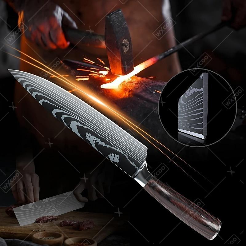 2-teiliges Küchenmesserset Japanische Kochmesser 8" Kochmesser und 7" Santoku Kohlenstoffreicher Edelstahl Ergonomische Pakkaholzgriffe