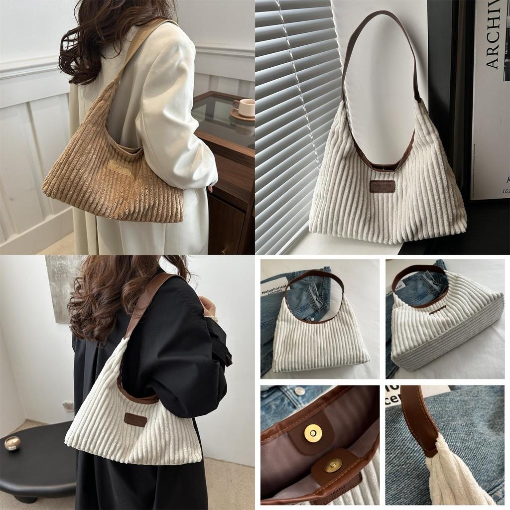 Fashionable Large Corduroy Shoulder Bag For Women Trendy Everyday Tote Handbag