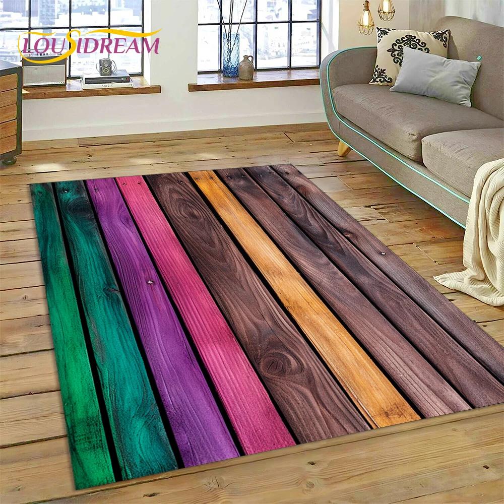 3D Bunt Holzmaserung Holz Kundenspezifischer Teppich Teppich für Wohnzimmer Schlafzimmer Dekor, Fußmatte Rutschfeste Dekoration für Sofa Fußmatte